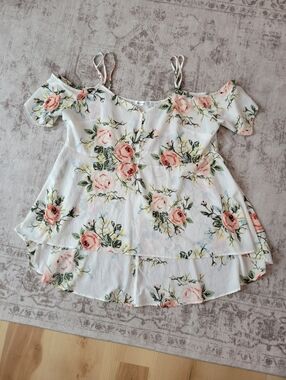 Nextmia Off Shoulder Floral Blouse 22 White Peach‎ Rose